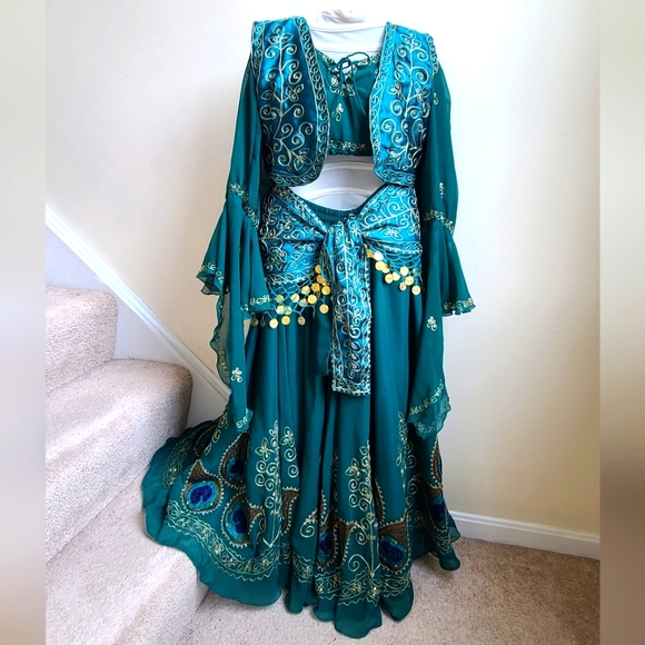 4 Peice Gypsy Bellydance Peacock Costume NWOT - Picture 2 of 16